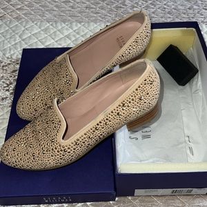 Stuart Weitzman Beige Suede Sandals with Gold Beaded Accent - Size 6 (36 EU)